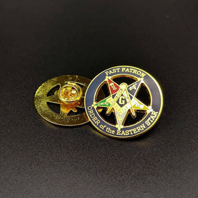 Past Patron OES Lapel Pin - 1.2" Blue - Bricks Masons