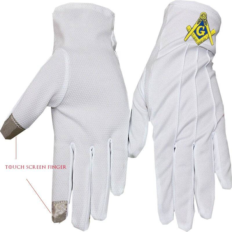 Master Mason Blue Lodge Gloves - Polyester Golden Embroidery Touch Screen Finger