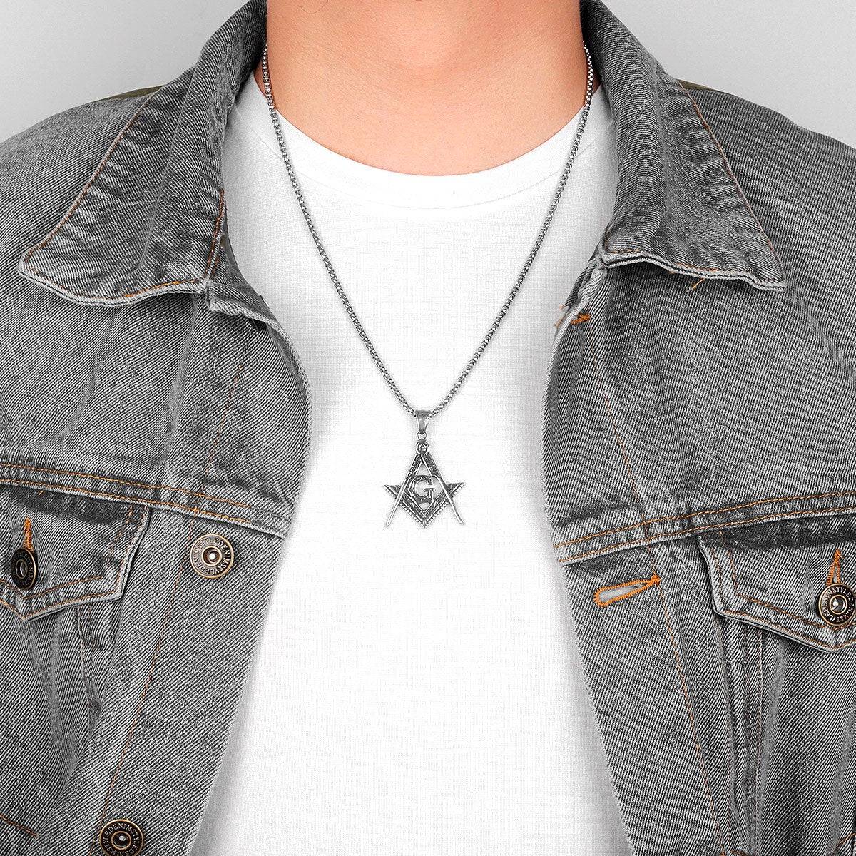 Master Mason Blue Lodge Necklace - Square and Compass G Stainless Steel