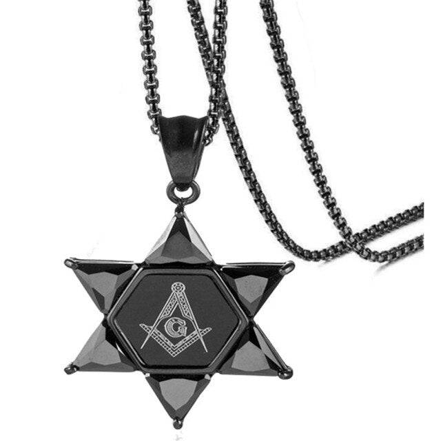 Master Mason Blue Lodge Necklace - Star Of David Square and Compass G