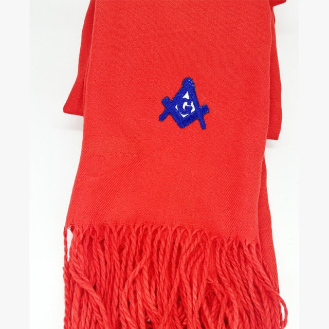 Master Mason Blue Lodge Scarf - Embroidery Cashmere (Black/Red/White) - Bricks Masons