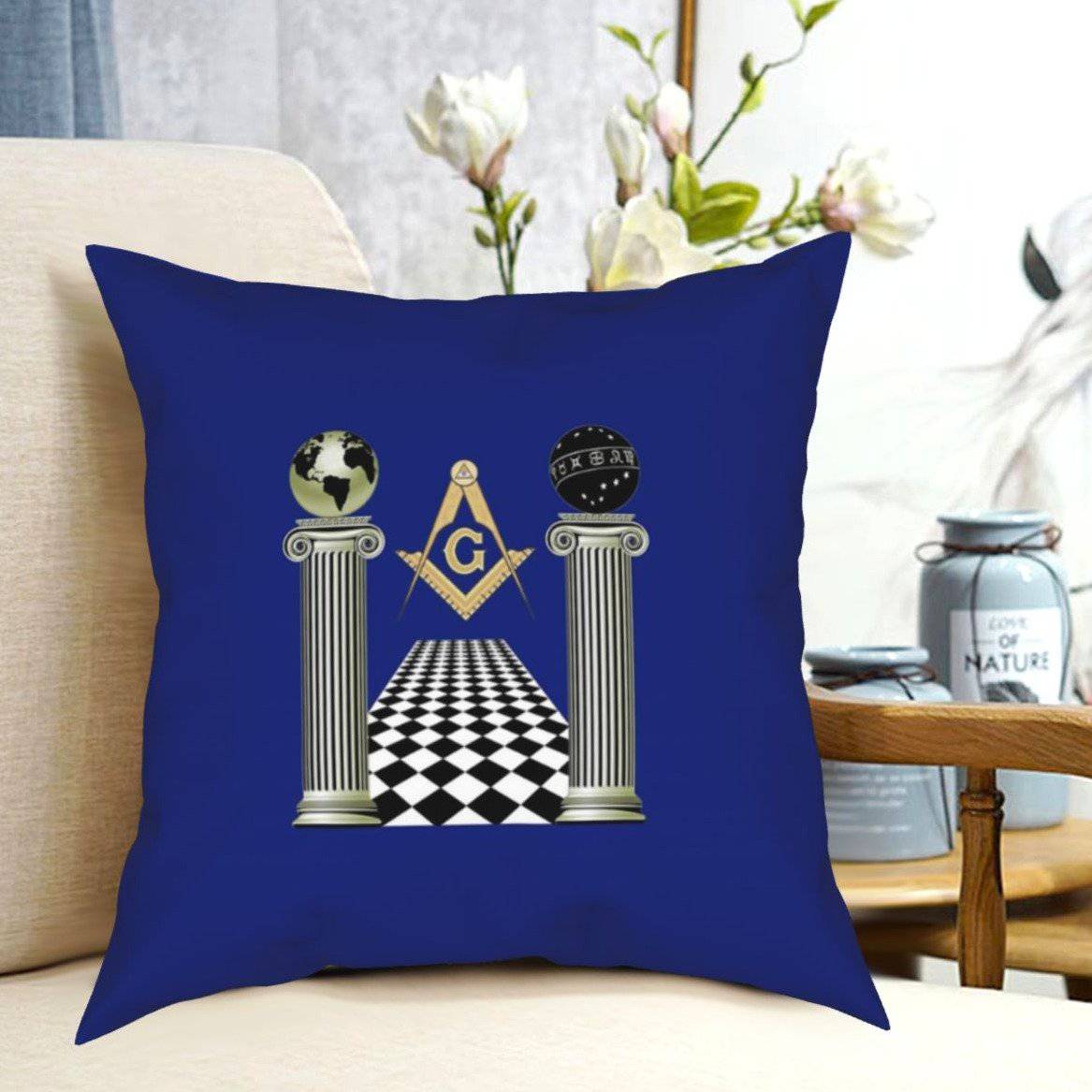 Master Mason Blue Lodge Pillowcase - Compass And Square Solomon's Temple Blue