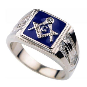 Master Mason Blue Lodge Ring - Square & Compass G  (Black/blue/red)