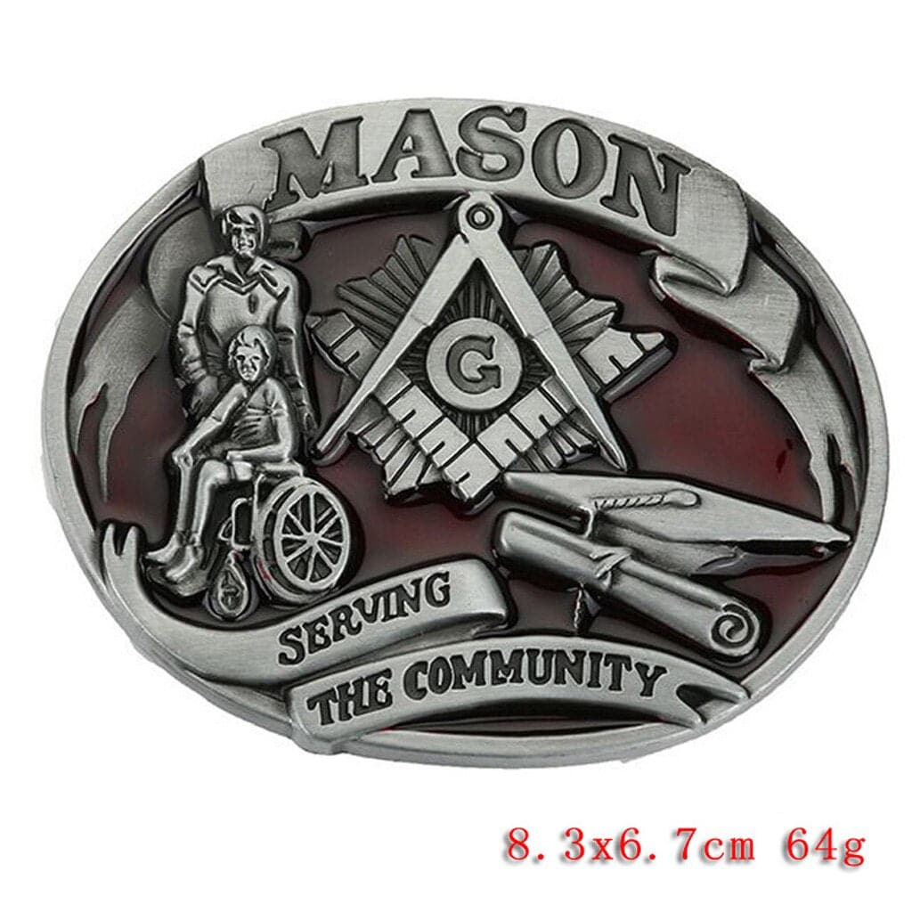 Master Mason Blue Lodge Belt - Serving The Community Square & Compass Buckle