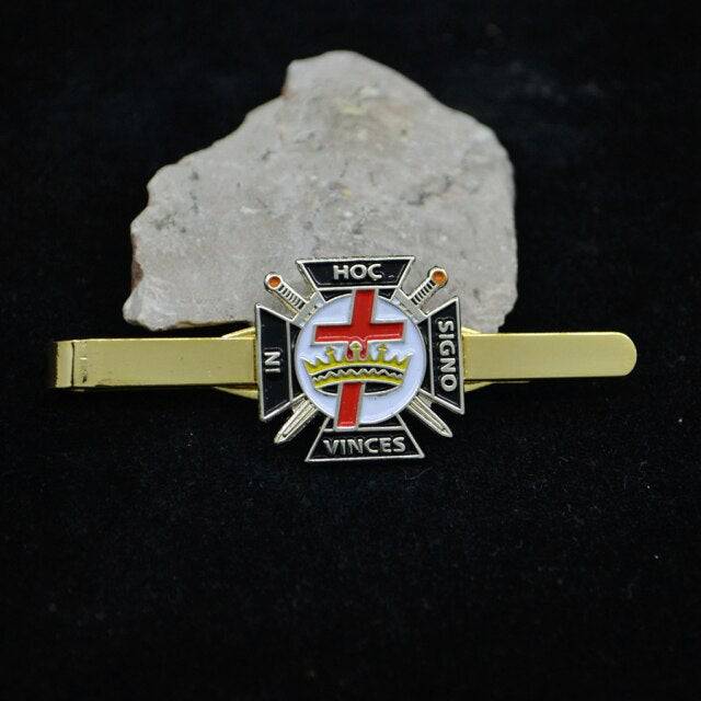 Knights Templar Commandery Tie Bar - Classic Cross Crown Gold