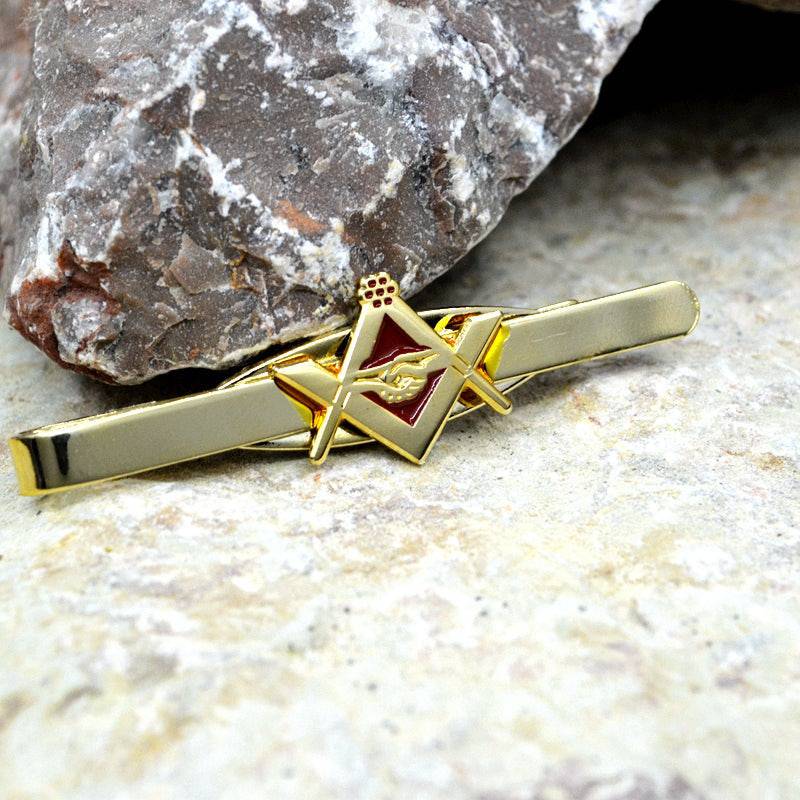 Master Mason Blue Lodge Tie Bar - Handshake Golden