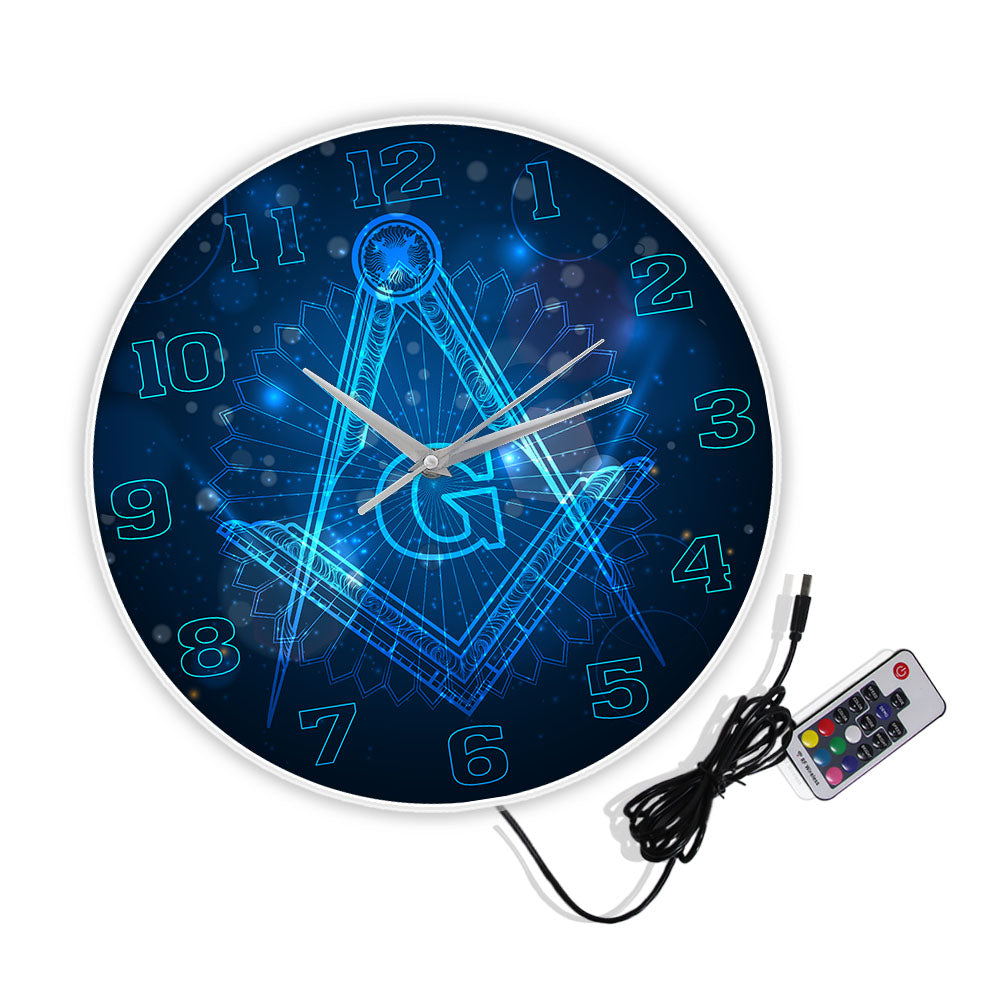 Master Mason Blue Lodge Clock - Square and Compass G Mute Digital LED