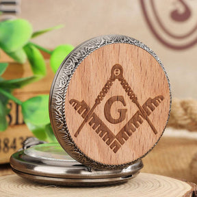 Master Mason Blue Lodge Pocket Watch - Silver Alloy Square and Compass G (Walnut/Beech Colors)