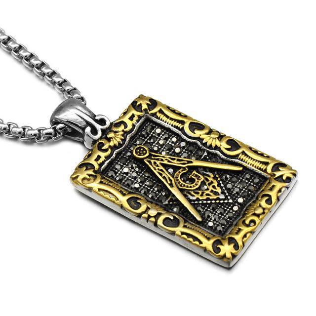 Master Mason Blue Lodge Necklace - Framed Motif (Gold/Silver)