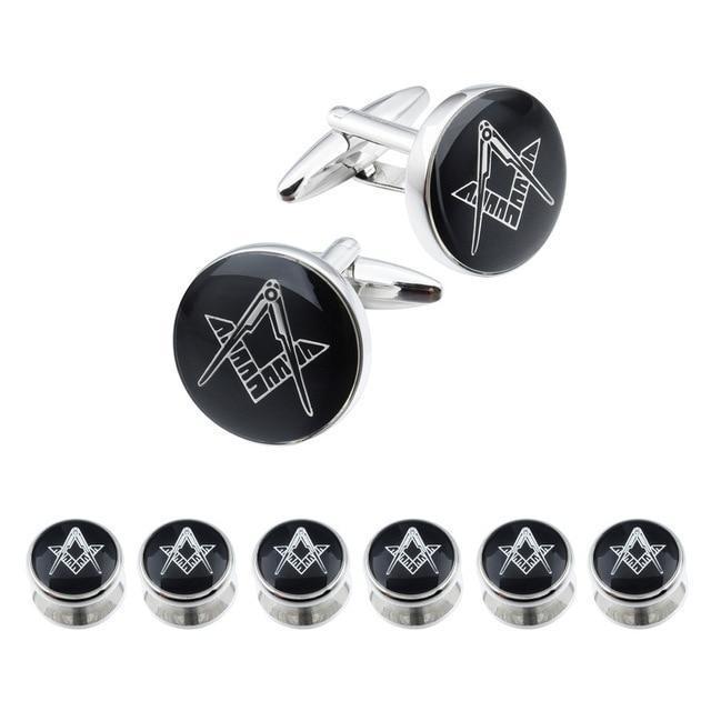 Master Mason Blue Lodge Tuxedo Stud - Black Enamel 6 Studs Set