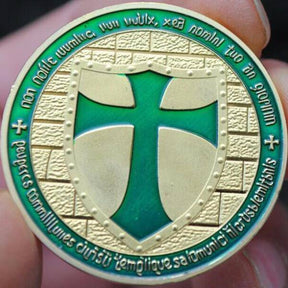 Knights Templar Commandery Coin - Wide Cross Shield Green