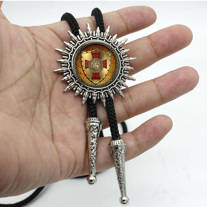 Knights Templar Commandery Bolo Tie - Gold & Red Cross - Bricks Masons