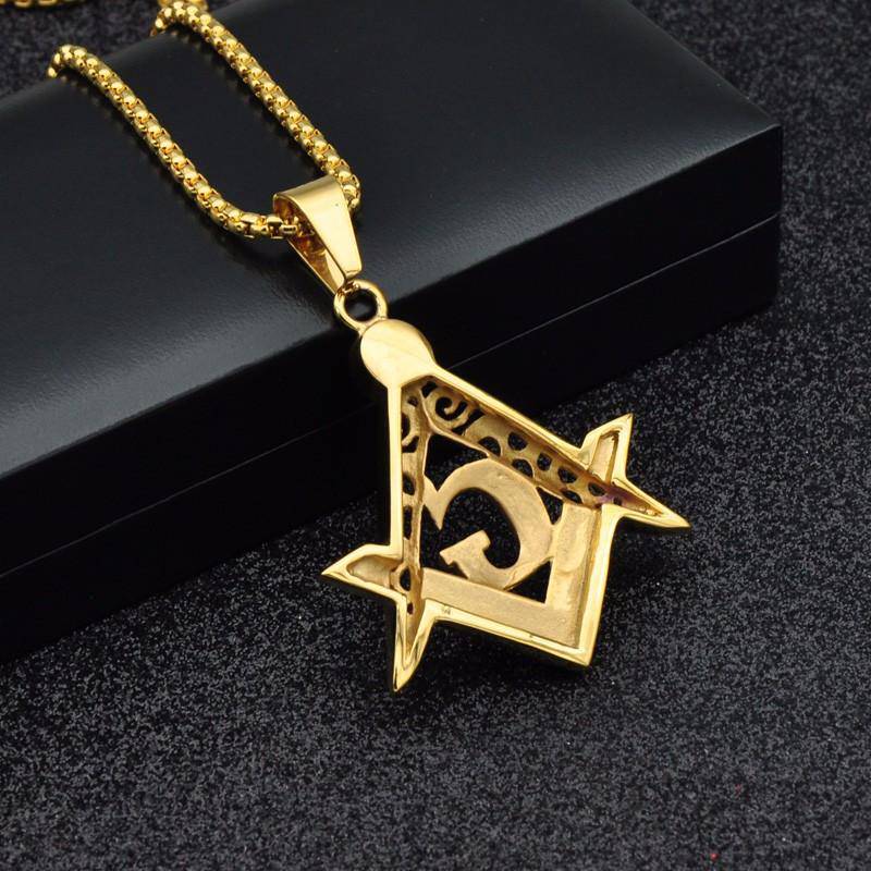 Master Mason Blue Lodge Necklace - Extra Crystal Square & Compass G