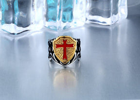 Knights Templar Commandery Ring - Red Cross Gold Shield