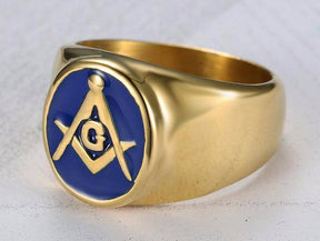 Master Mason Blue Lodge Ring - Gold & Blue Stainless Steel