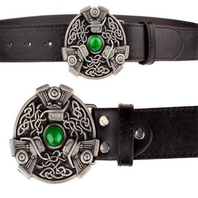 Knights Templar Commandery Belt - Celtic Knot Green Gem Black/Brown/White