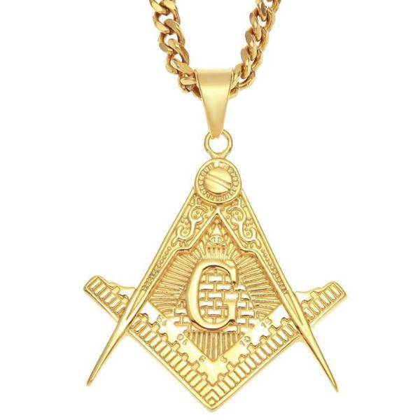 Master Mason Blue Lodge Necklace - Pyramid Golden Square Compass