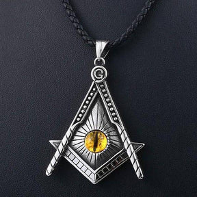 Master Mason Blue Lodge Necklace - Yellow Eye Stainless Steel