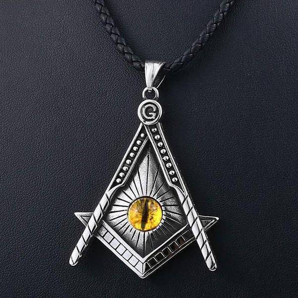 Master Mason Blue Lodge Necklace - Yellow Eye Stainless Steel