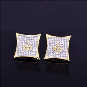 Master Mason Blue Lodge Earring - Gold & Silver Zirconia