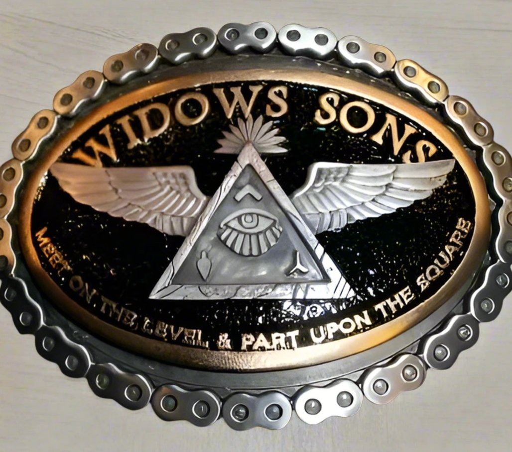 Widows Sons Belt Buckle - Eye of Providence With Wings & Quote