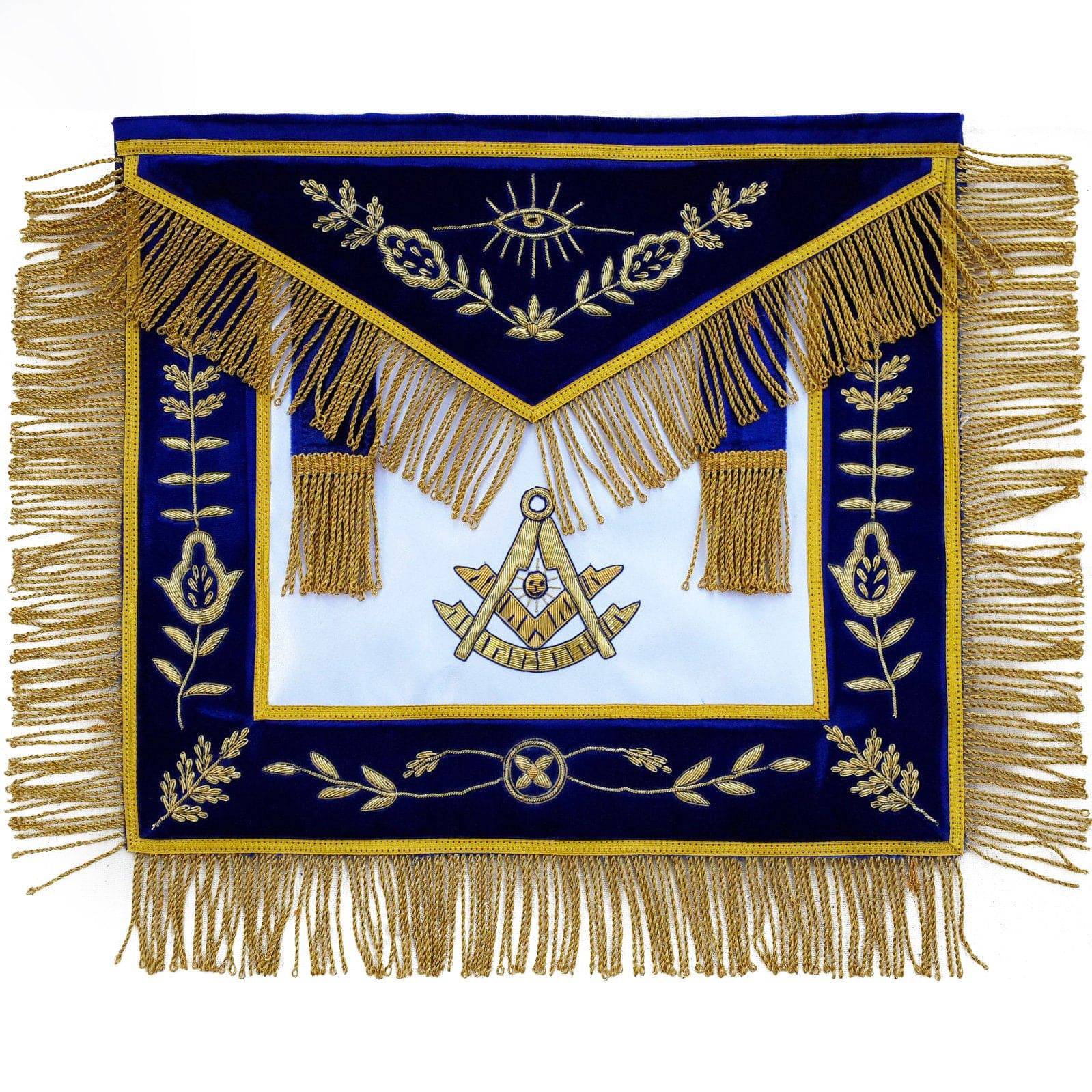 Past Master Blue Lodge Apron - Blue with Golden Vinework Hand Embroidery