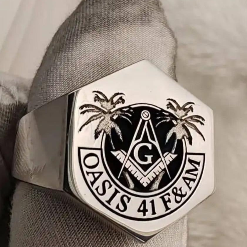 Master Mason Blue Lodge Ring - 925 Sterling Silver Oasis 41 F&M Lodge - Bricks Masons