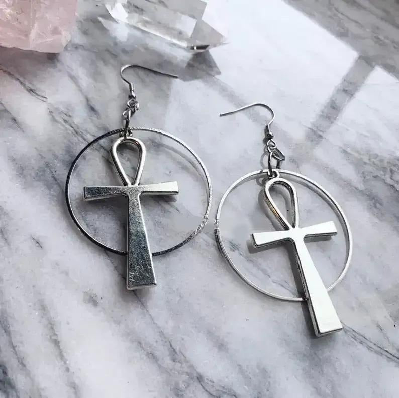 Ancient Egypt Earring - Big Ankh Cross Zinc Alloy - Bricks Masons