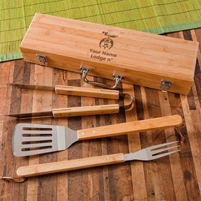 Shriners Grill Tool - BBQ Set & Bamboo Case - Bricks Masons