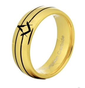 Master Mason Blue Lodge Ring - Gold Rounded Tungsten - Bricks Masons