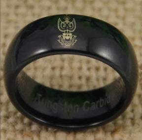 33rd Degree Scottish Rite Ring -  Wings Up Black Dome Tungsten - Bricks Masons