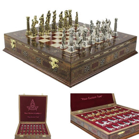 Past Master Blue Lodge California Regulation Chess Set - Hand Workmanship Patterns - Bricks Masons