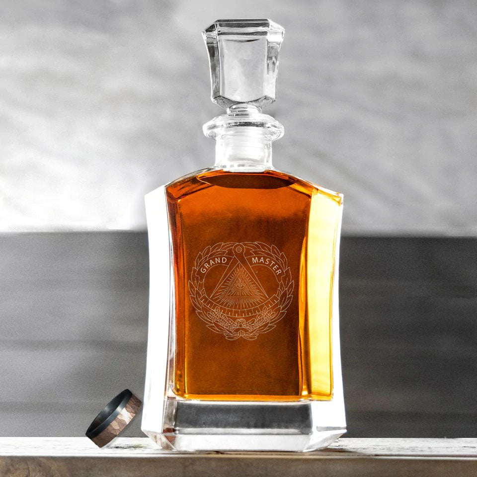 Grand Master Blue Lodge Decanter - 23 oz. Whiskey Glass - Bricks Masons