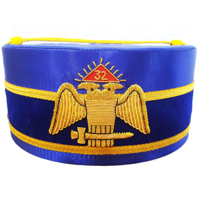 32nd Degree Scottish Rite Crown Cap - Wings Down Blue Handmade Embroidery - Bricks Masons