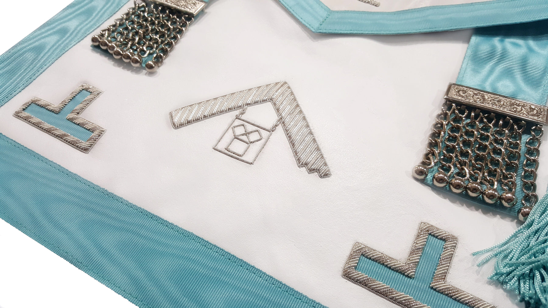 Past Master Blue Lodge Pennsylvania Regulation Apron - Sky Blue Hand Embroidery - Bricks Masons