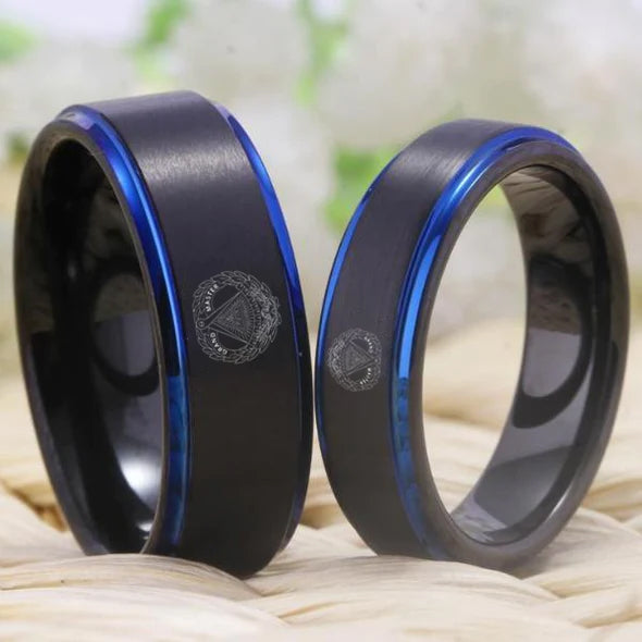 Grand Master Blue Lodge Ring - Black Blue Tungsten - Bricks Masons