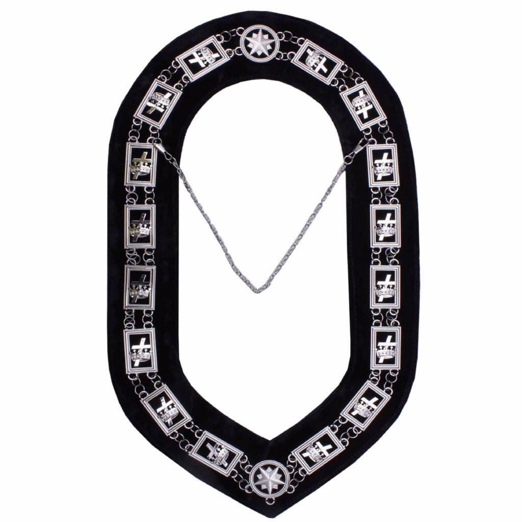 Knights Templar - Masonic Chain Collar - Gold/Silver on Black + Free Case - Bricks Masons