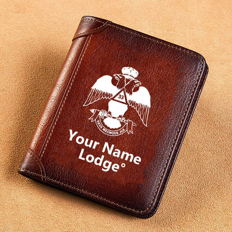 33rd Degree Scottish Rite Wallet - Wings Down Brown Leather - Bricks Masons