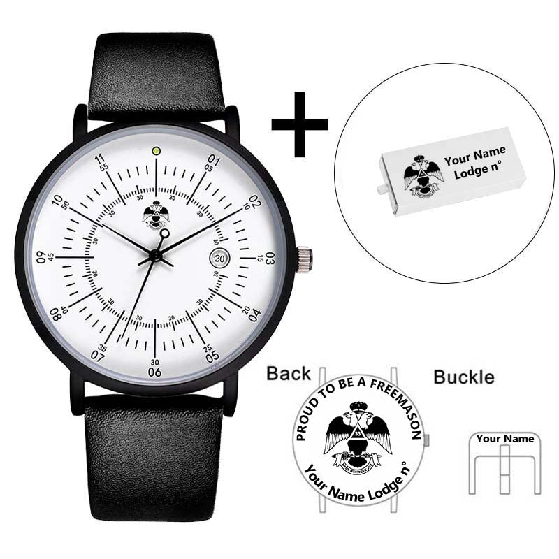33nd Degree Scottish Rite Wristwatch - Wings Down Leather Straps - Bricks Masons