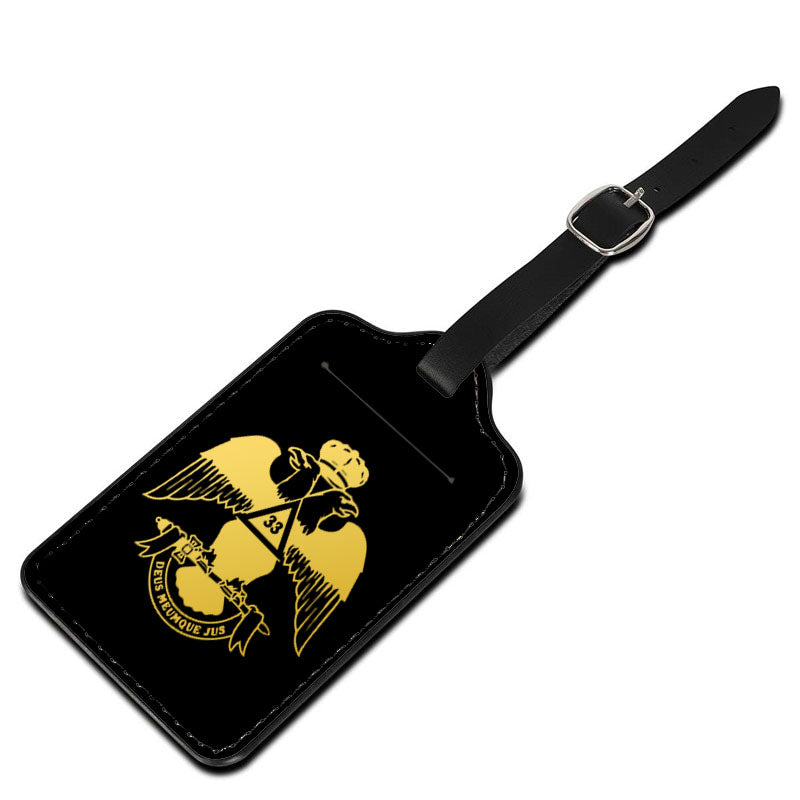 33rd Degree Scottish Rite Luggage Tag - Wings Down Black Leather - Bricks Masons