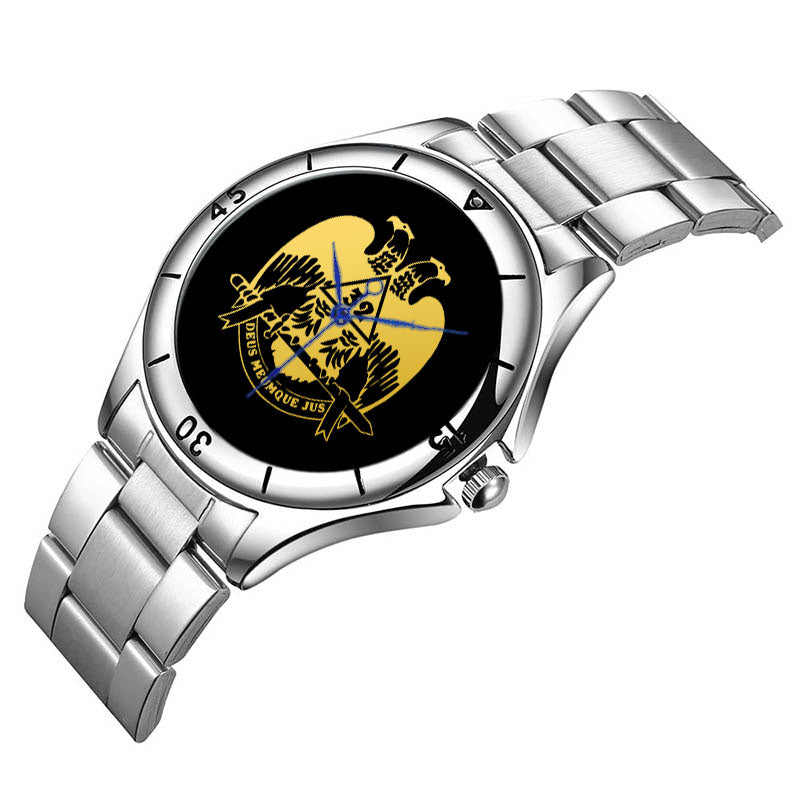 32nd Degree Scottish Rite Wristwatch - Wings Down Stainless Steel - Bricks Masons