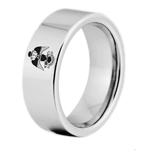 33rd Degree Scottish Rite Ring - Wings Down Silver Color Pipe Cut Tungsten - Bricks Masons