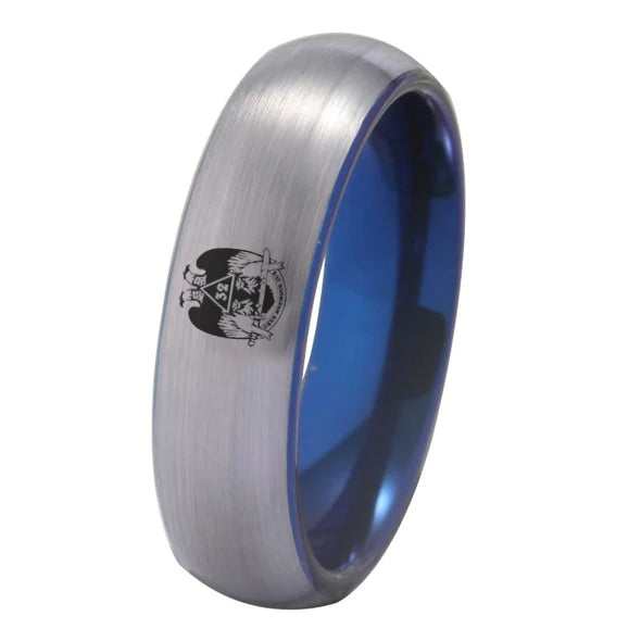 32nd Degree Scottish Rite Ring - Wings Down Silver With Blue Tungsten - Bricks Masons