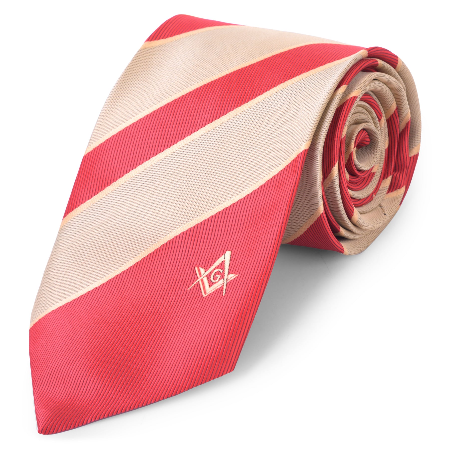 Master Mason Blue Lodge Necktie - Pink & Beige Machine Embroidery - Bricks Masons