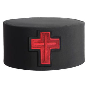 Sir Knight Knights Templar Commandery Crown Cap - Black Rayon With Red Cross - Bricks Masons