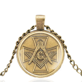 Knights Templar Commandery Necklace - Glass Dome Charm Pendant - Bricks Masons