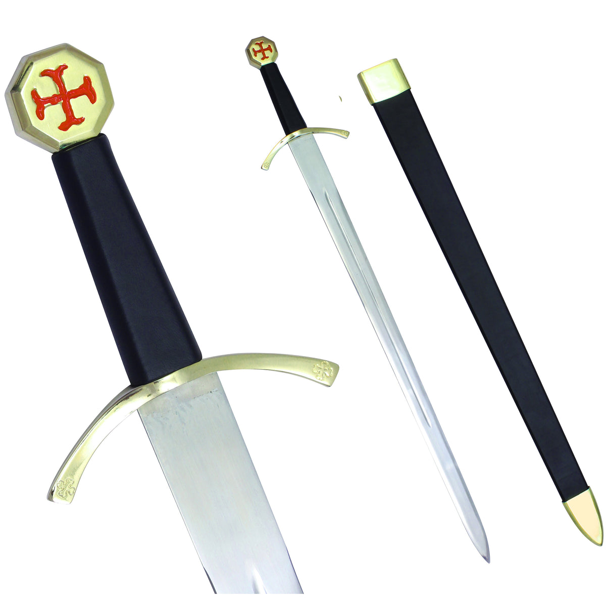 Masonic Knights Templar Cross Sword Black Hilt and Black Scabbard 35 3/4" + Free Case - Bricks Masons