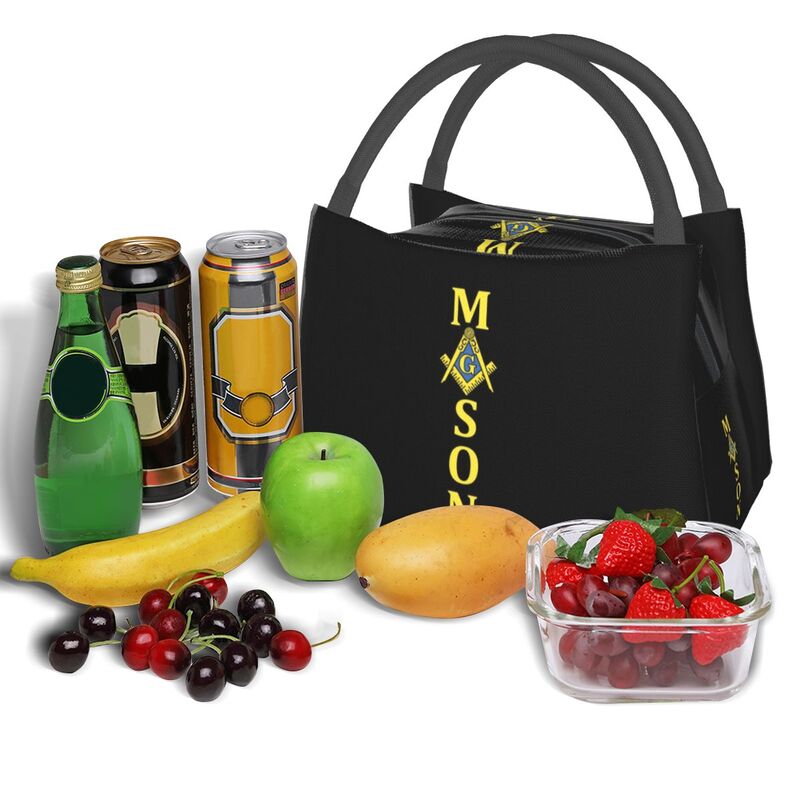 Master Mason Blue Lodge Lunch Bag - Golden Mason Square and Compass G Thermal Insulated - Bricks Masons