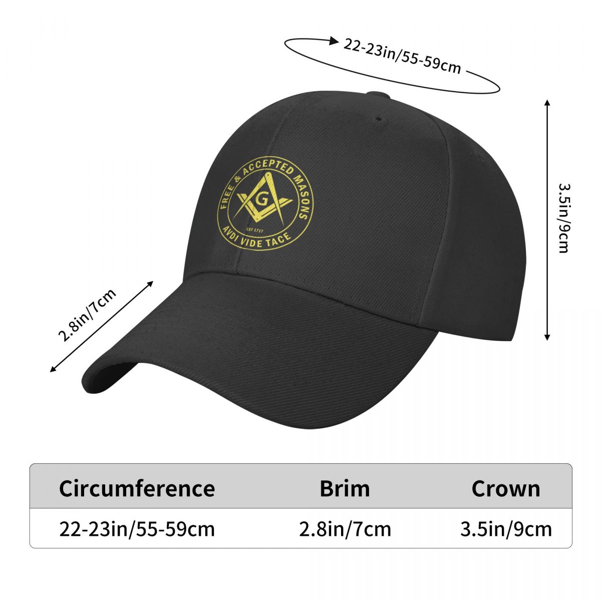 Master Mason Blue Lodge Baseball Cap - AVDI VIDE TACE Free Accepted Masons (Multiple Colors) - Bricks Masons