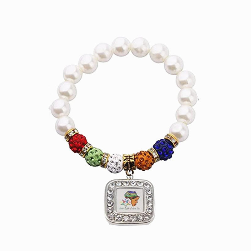 OES Bracelet - White Glass Pearls - Bricks Masons